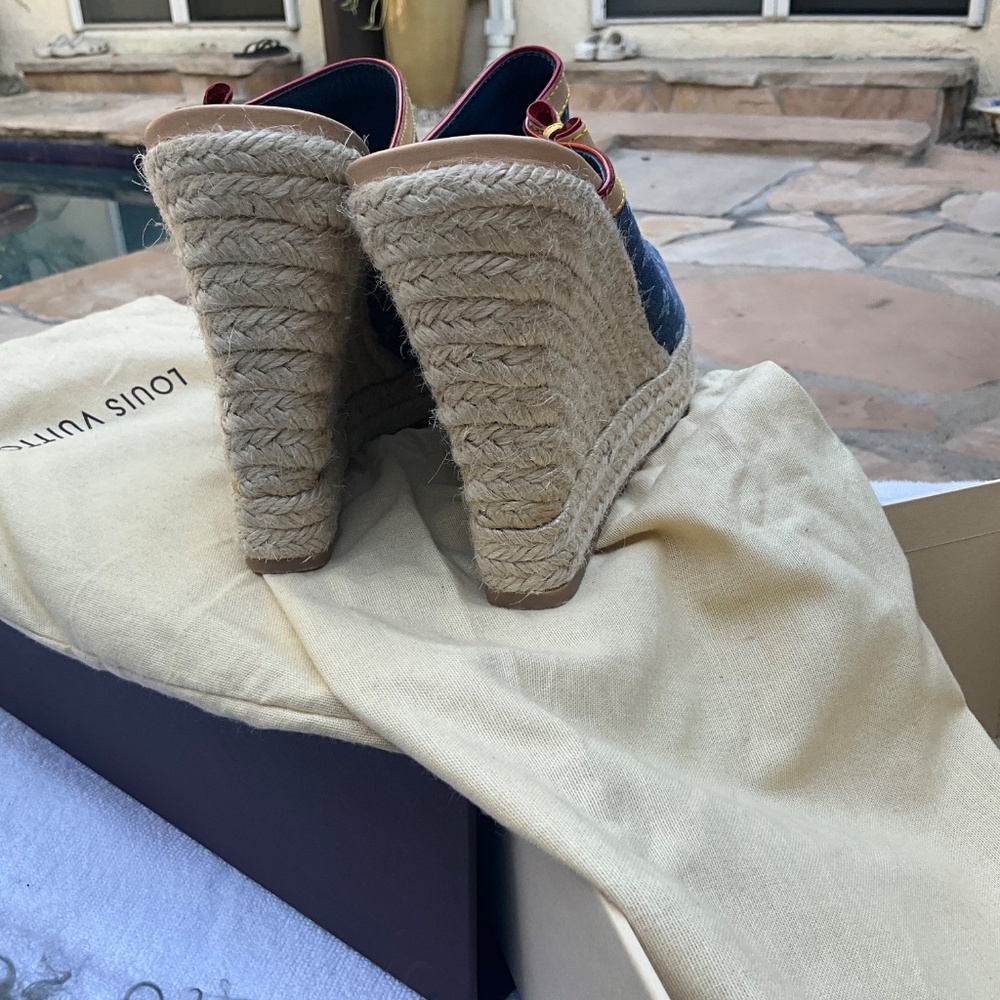 Louis Vuitton Blue Monogram Denim Wedge Espadrilles - Picture 4 of 14